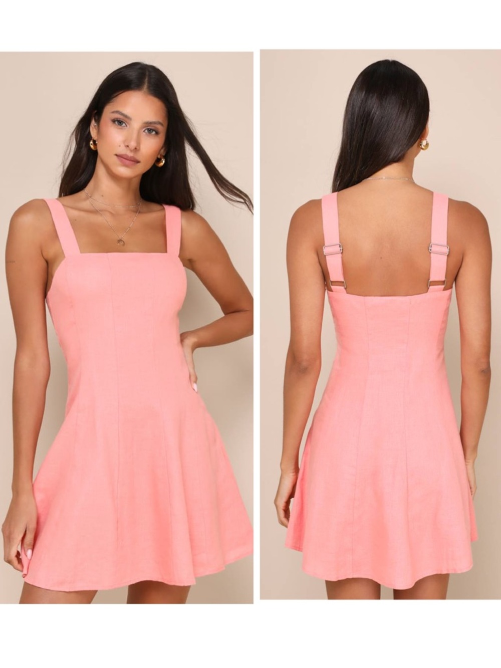 Lulus Undoubtedly Sweet Coral Pink Linen Sleeveless Mini Dress Size XS Vacation